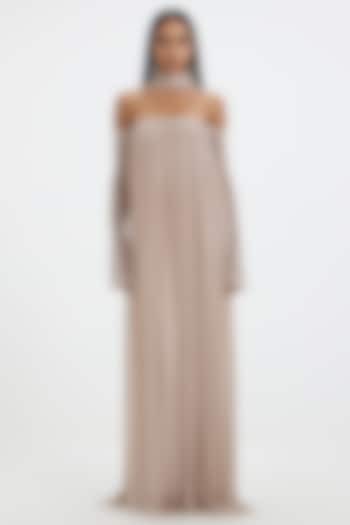 Egg-White Malai Lycra & Net Off-Shoulder Pleated Engagement Gown by Deme by Gabriella at Pernia's Pop Up Shop