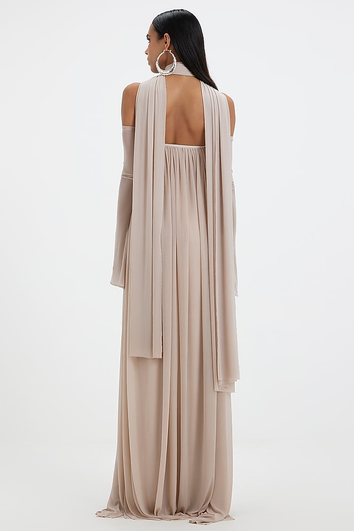 Egg-White Malai Lycra & Net Off-Shoulder Pleated Engagement Gown by Deme by Gabriella at Pernia's Pop Up Shop