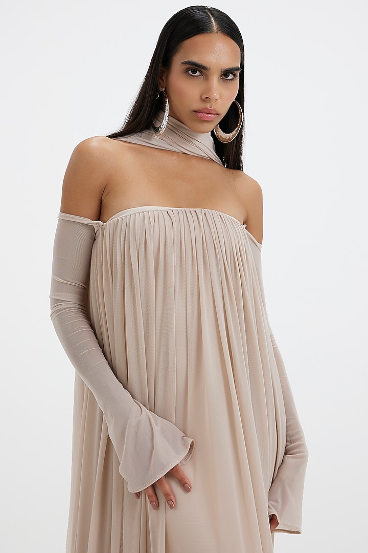 Egg-White Malai Lycra & Net Off-Shoulder Pleated Engagement Gown by Deme by Gabriella at Pernia's Pop Up Shop