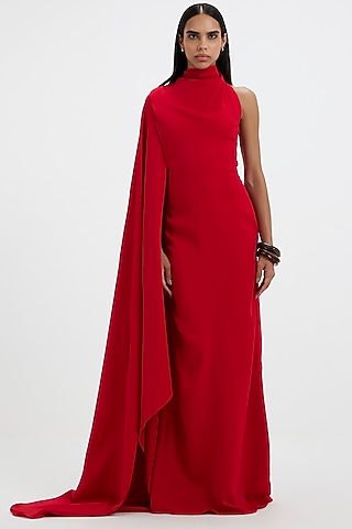 Red Ferrari One-Shoulder Halter Gown by Deme by Gabriella