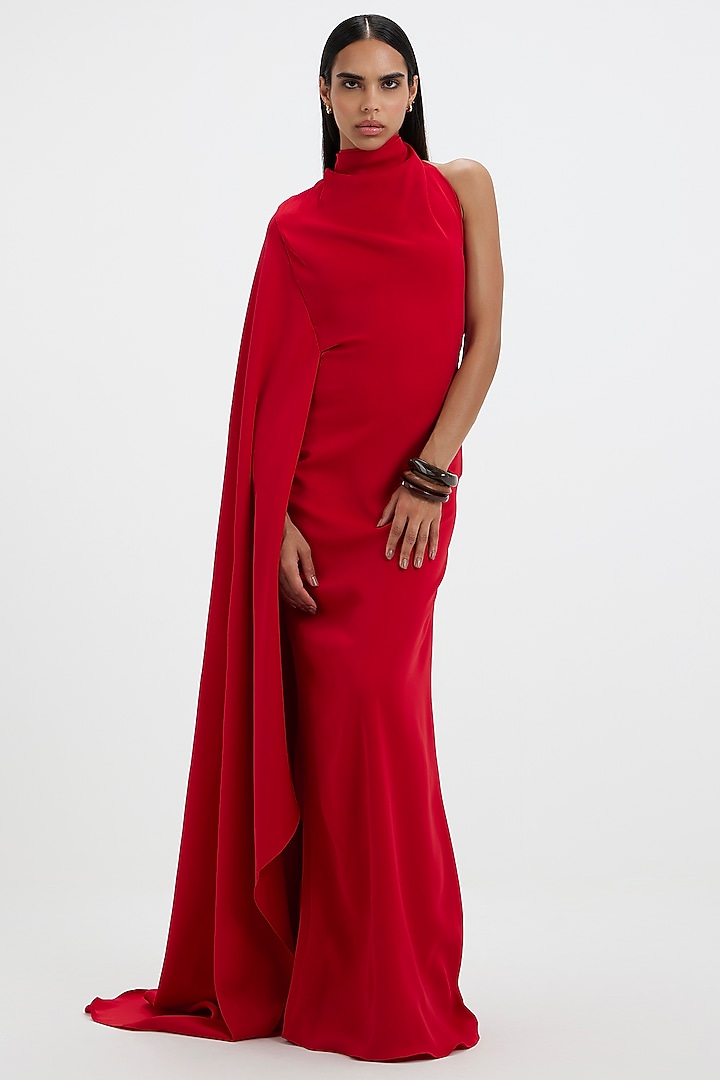 Red Ferrari One-Shoulder Halter Engagement Gown by Deme by Gabriella at Pernia's Pop Up Shop