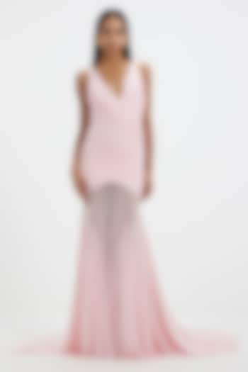 Baby Pink Malai Lycra & Net Ruched Flared Engagement Gown by Deme by Gabriella at Pernia's Pop Up Shop