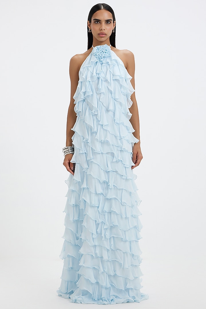 Baby Blue Chiffon Ruffled A-Line Cocktail Dress by Deme by Gabriella at Pernia's Pop Up Shop