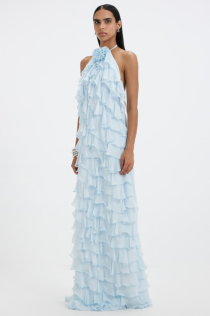 Baby Blue Chiffon Ruffled A-Line Cocktail Dress by Deme by Gabriella at Pernia's Pop Up Shop