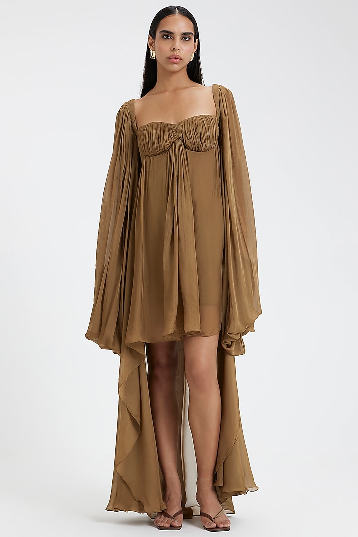 Sand Green Chiffon Mini Cocktail Dress by Deme by Gabriella at Pernia's Pop Up Shop