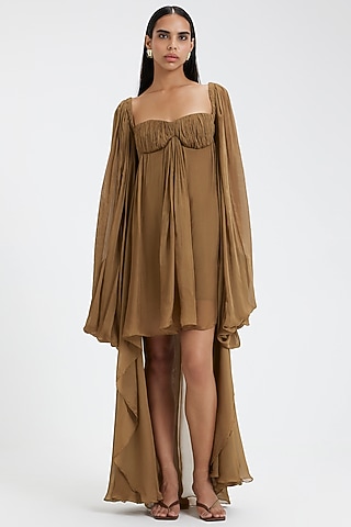 Sand Green Chiffon Mini Dress by Deme by Gabriella