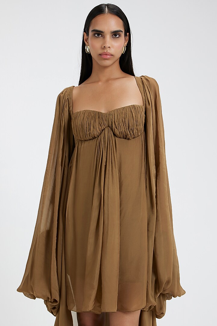 Sand Green Chiffon Mini Cocktail Dress by Deme by Gabriella at Pernia's Pop Up Shop