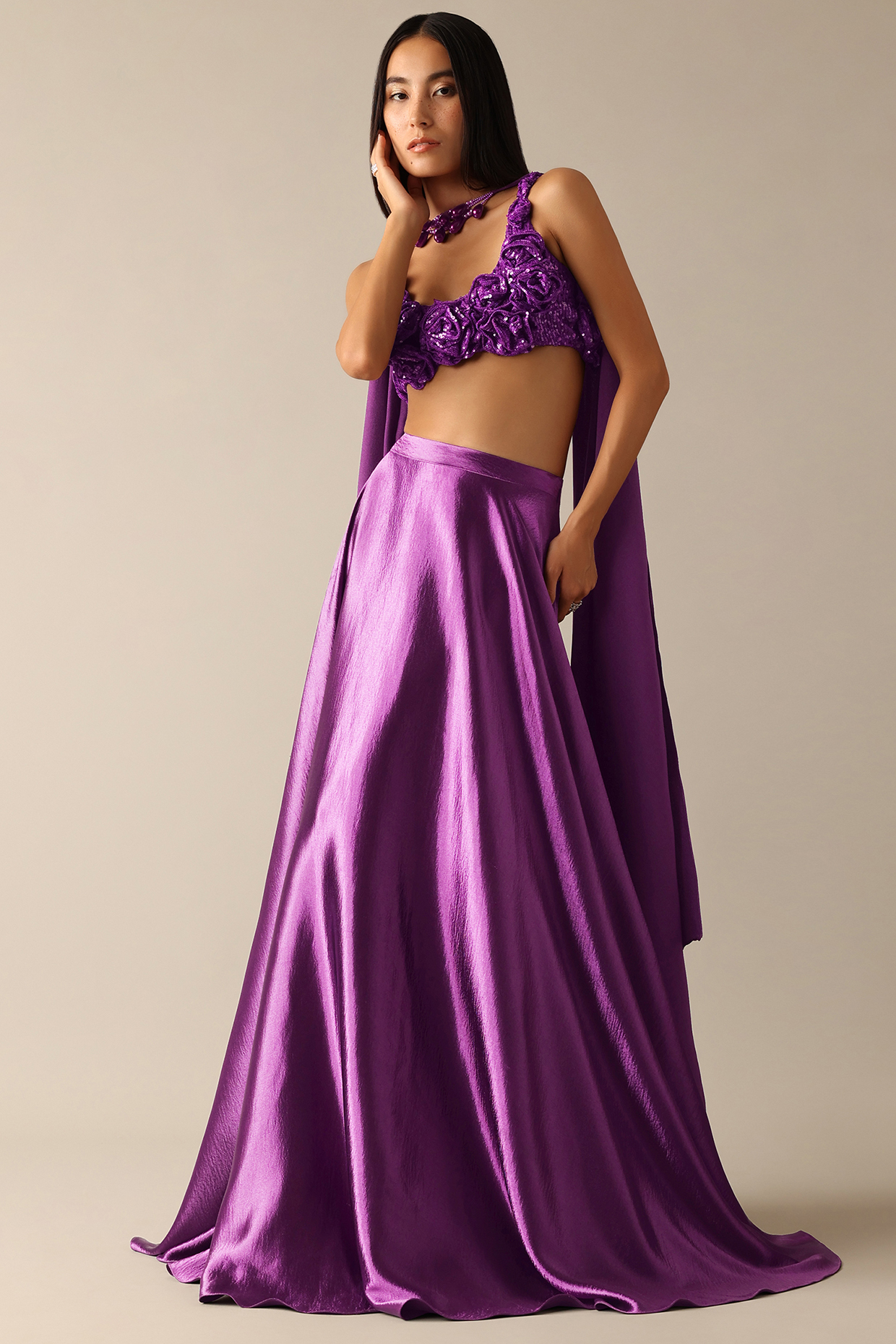最新情報 Set Lehenga Satin Purple by Pernia's at Gabriella by Deme ワンピース