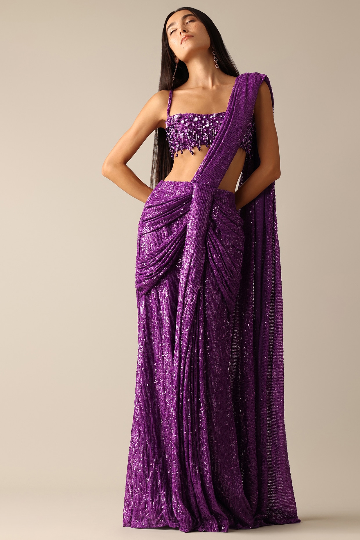 Flirty Sequins Lavender Saree