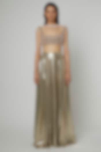 Metallic Gold Lycra Skirt Set by Deme by Gabriella