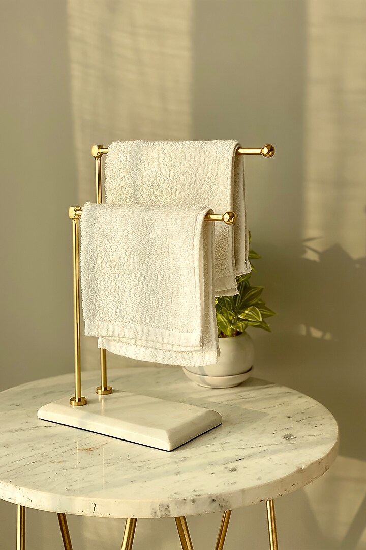 White Marble & Steel Hand Towel Stand by Mason Home at Pernia's Pop Up Shop