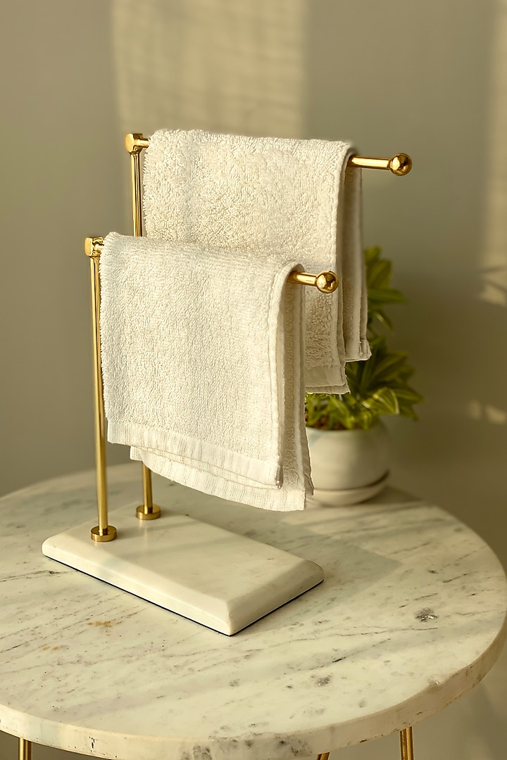 White Marble & Steel Hand Towel Stand by Mason Home at Pernia's Pop Up Shop