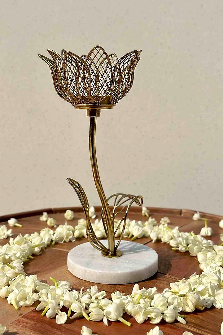 Gold Iron & Marble Lotus Votive Holder by Mason Home at Pernia's Pop Up Shop