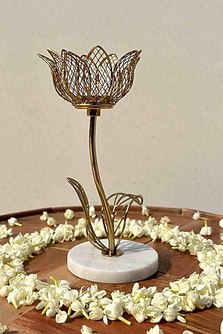 Gold Iron & Marble Lotus Votive Holder by Mason Home