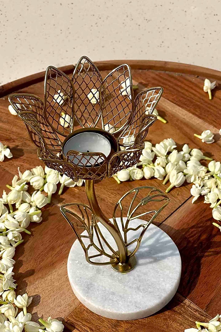 Gold Iron & Marble Lotus Votive Holder by Mason Home at Pernia's Pop Up Shop