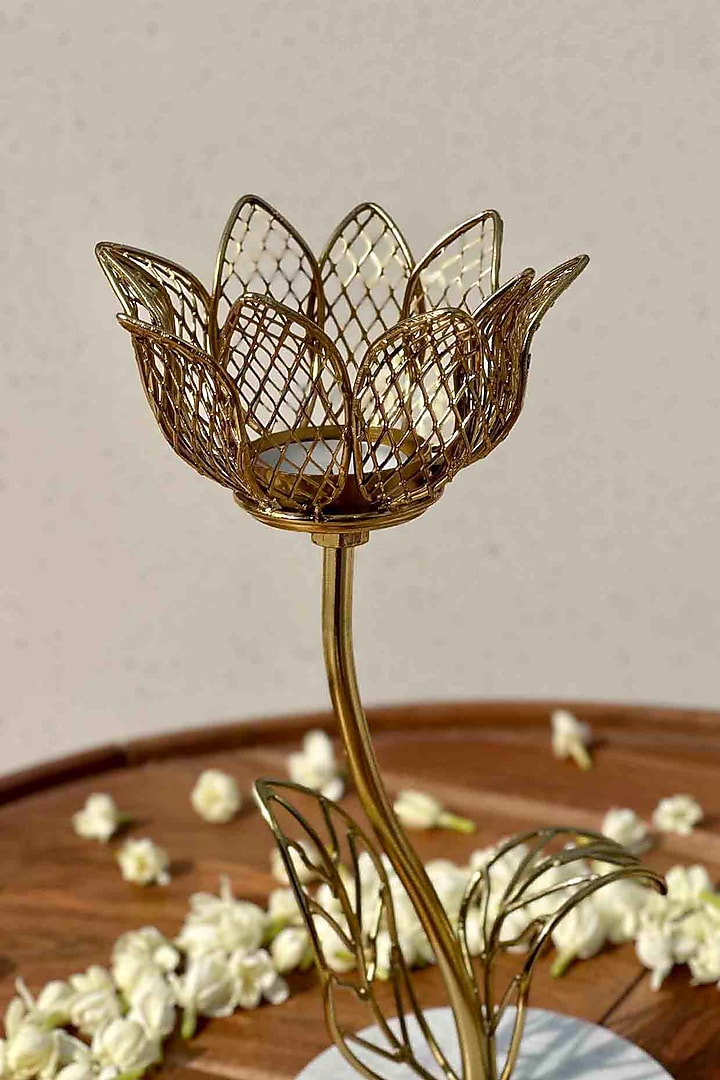 Gold Iron & Marble Lotus Votive Holder by Mason Home at Pernia's Pop Up Shop