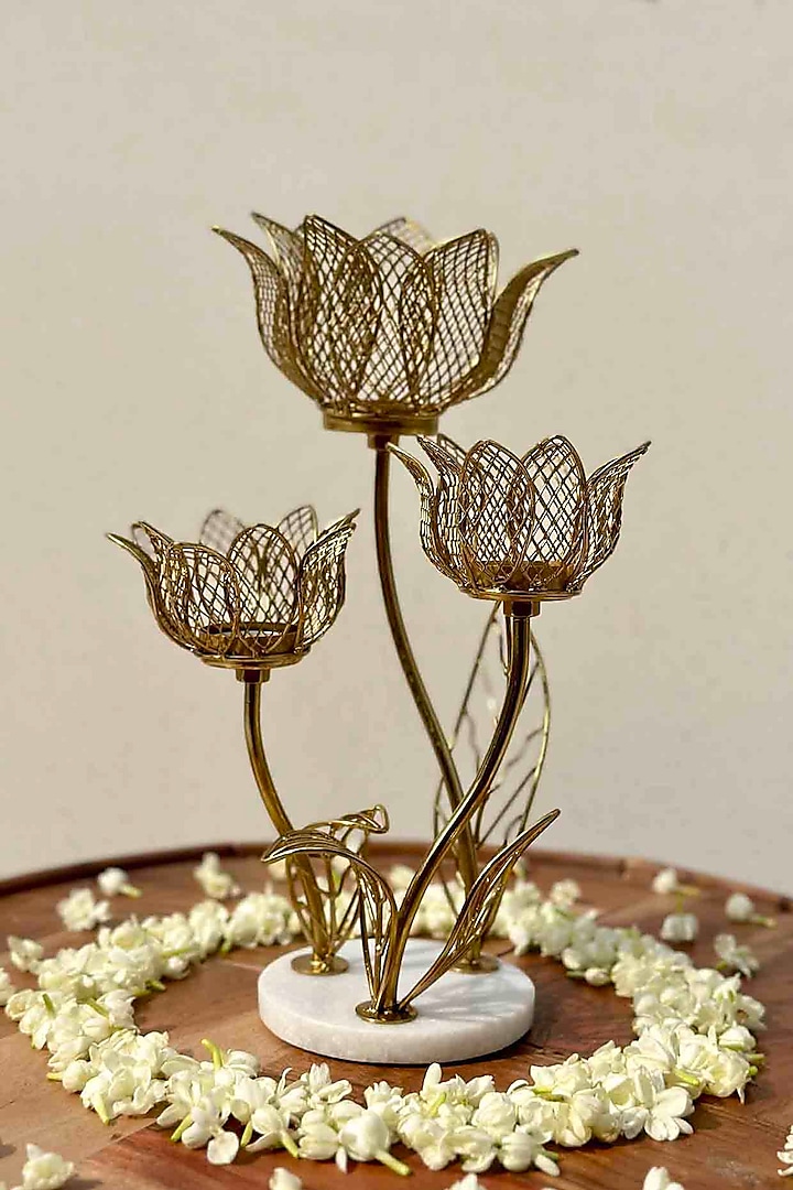 Gold Iron & Marble Lotus Votive Holder by Mason Home at Pernia's Pop Up Shop