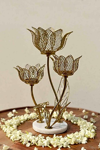Gold Iron & Marble Lotus Votive Holder by Mason Home