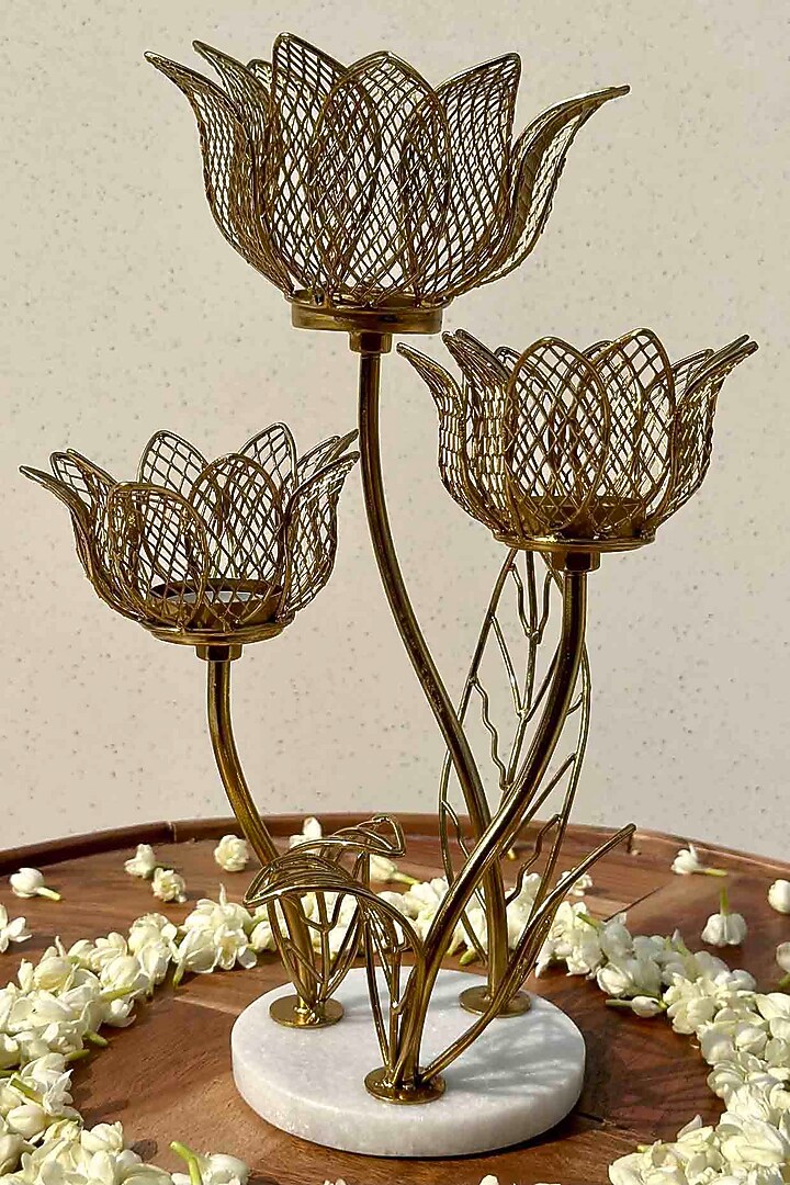 Gold Iron & Marble Lotus Votive Holder by Mason Home at Pernia's Pop Up Shop