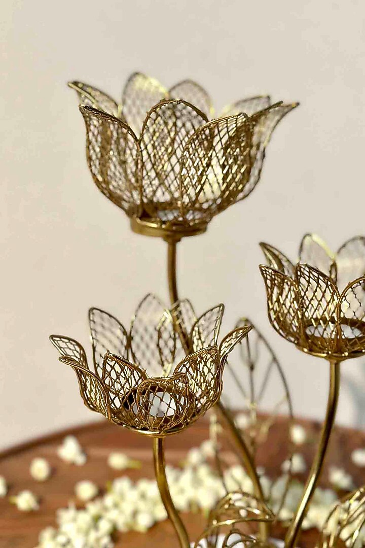 Gold Iron & Marble Lotus Votive Holder by Mason Home at Pernia's Pop Up Shop