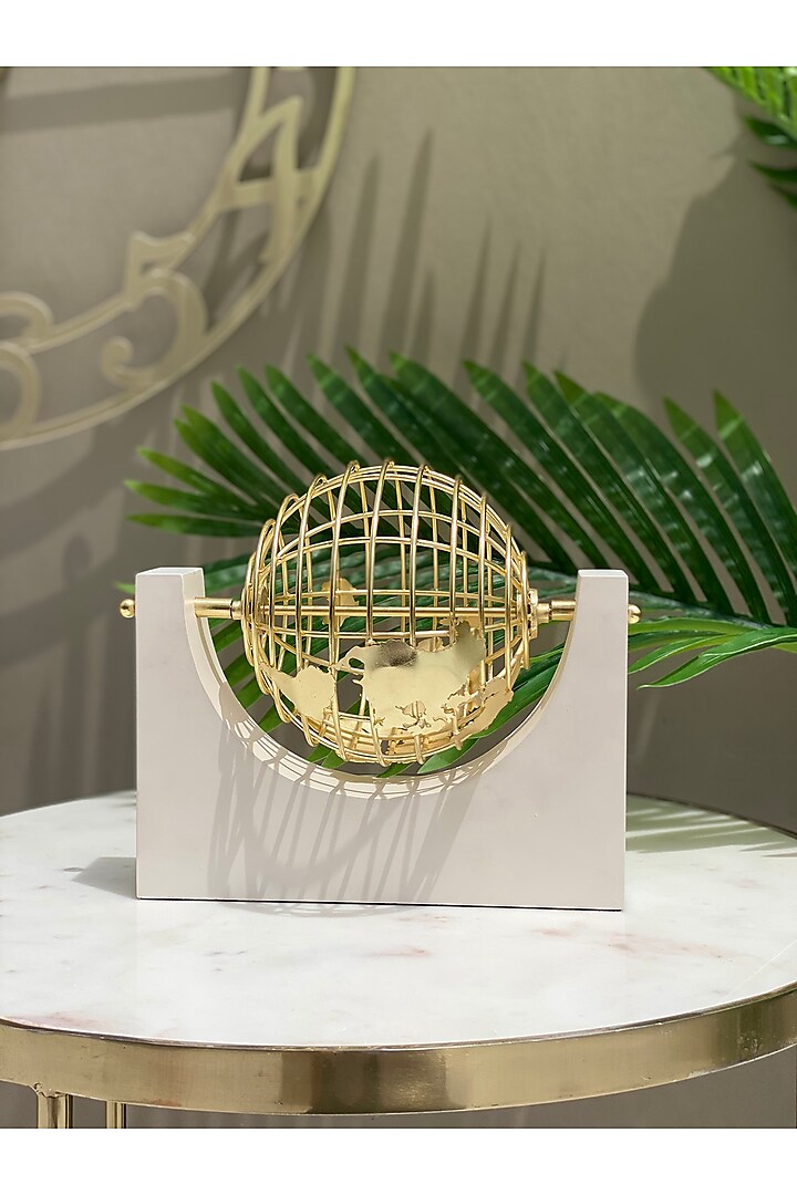 Gold Metal Globe With White Stand by Mason Home