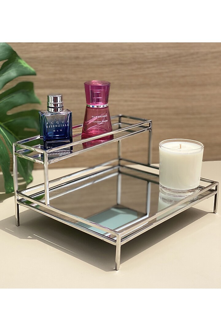 Silver Double Decker Iron & Mirror Tray by Mason Home at Pernia's Pop Up Shop
