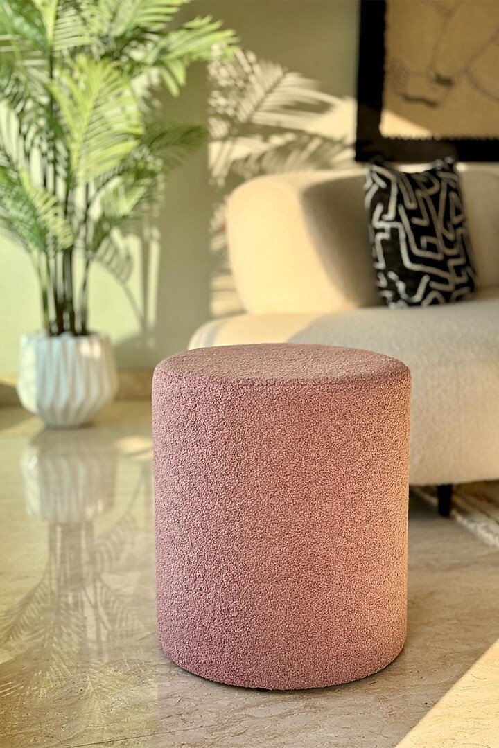 Old Rose Boucle & Stainless Steel Pouffe by Mason Home at Pernia's Pop Up Shop