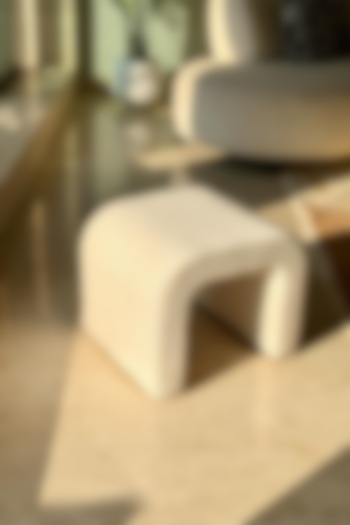 White Boucle & Stainless Steel Pouffe by Mason Home at Pernia's Pop Up Shop