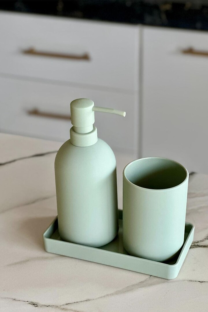 Green Plastic Bathroom Accessories (Set Of 3) by Mason Home at Pernia's Pop Up Shop