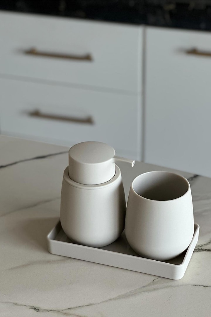 Beige Plastic Bathroom Accessories (Set Of 3) by Mason Home at Pernia's Pop Up Shop