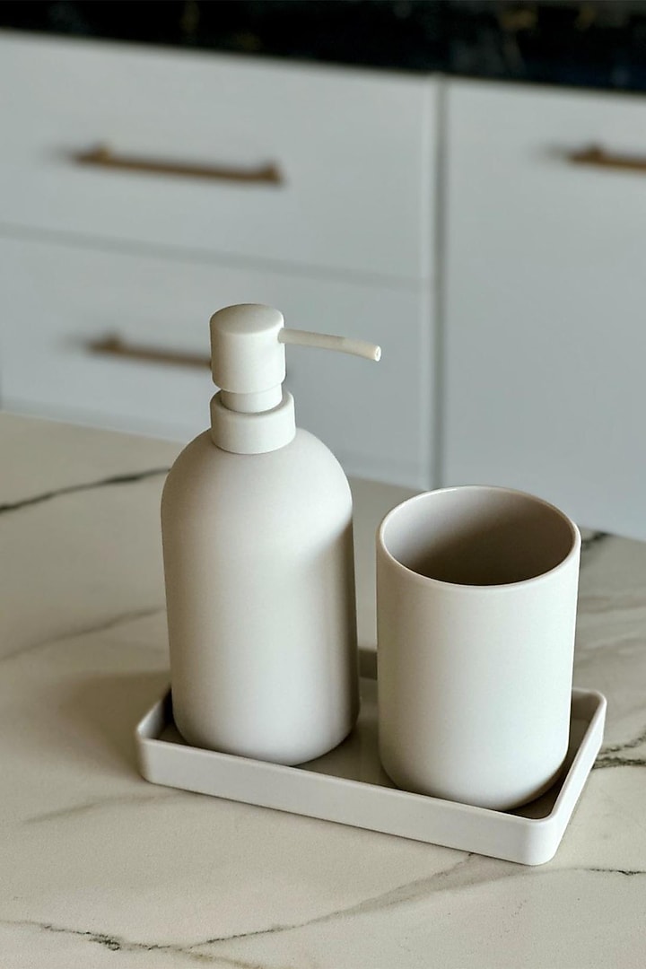 Beige Evoke Plastic Bathroom (Set of 3) by Mason Home at Pernia's Pop Up Shop