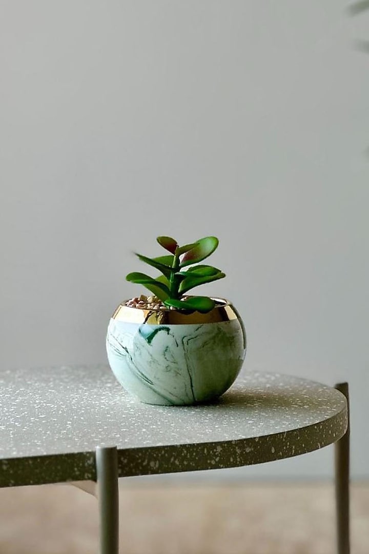 Green & White Ceramic Artificial Spiral Succulent by Mason Home at Pernia's Pop Up Shop