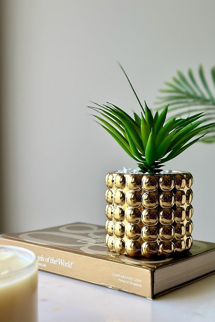 Gold & Green Ceramic Artificial Gold Pineapple Succulent by Mason Home