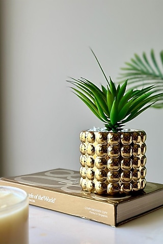 Gold & Green Ceramic Artificial Gold Pineapple Succulent by Mason Home