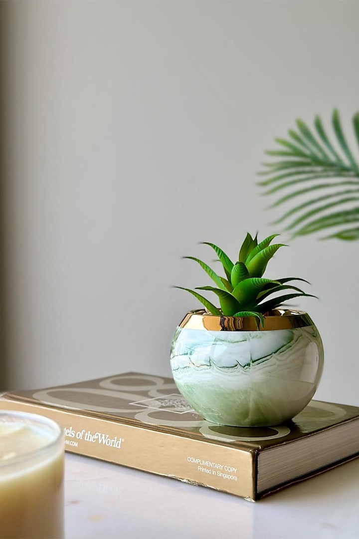 White & Green Ceramic Artificial Pineapple Succulent by Mason Home