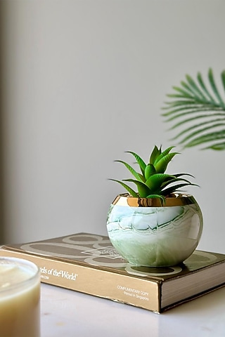 White & Green Ceramic Artificial Pineapple Succulent by Mason Home