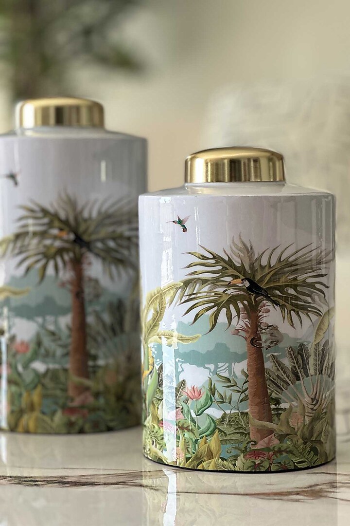 White Iron Tropical Jar by Mason Home at Pernia's Pop Up Shop