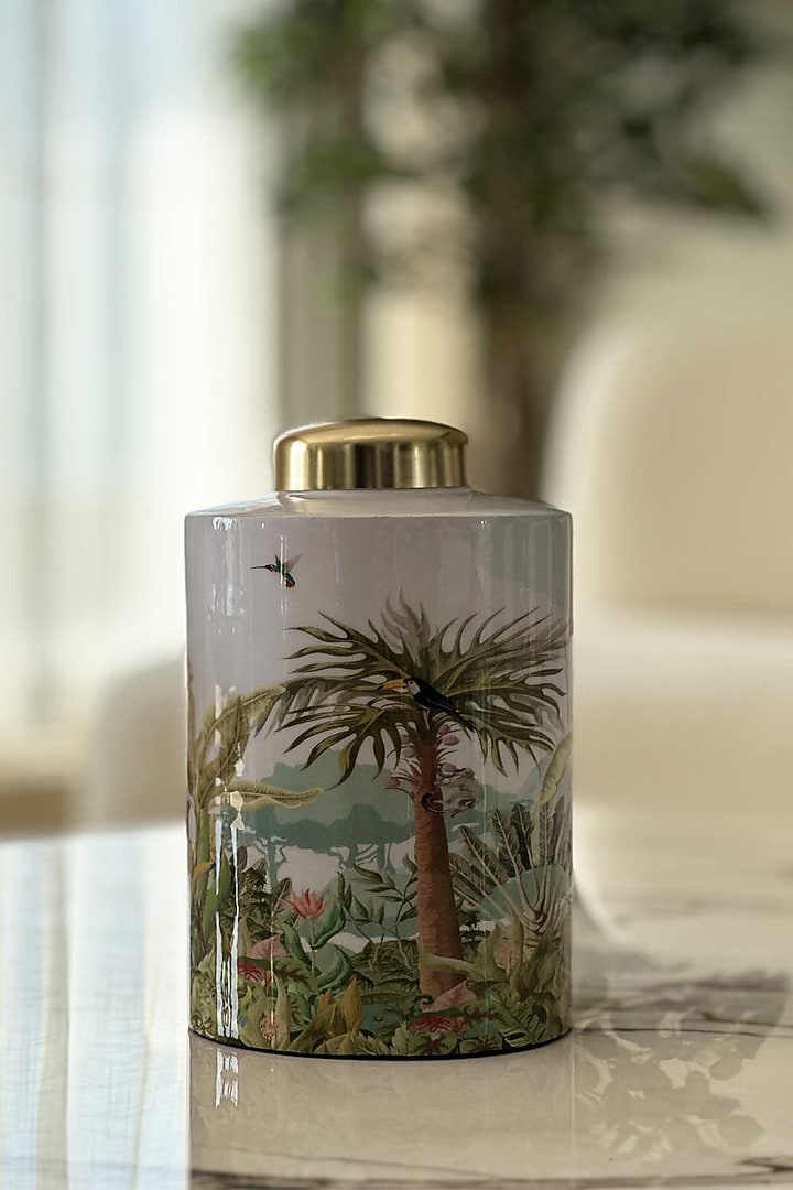 White Iron Tropical Jar by Mason Home at Pernia's Pop Up Shop
