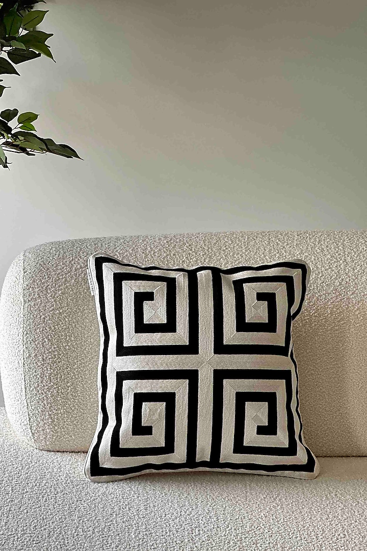 White Cotton Embroidered Cushion Cover by Mason Home
