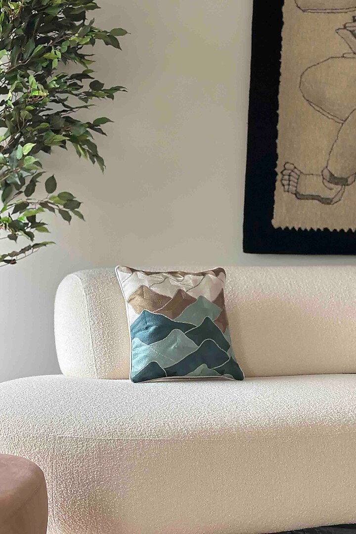 Multi-Colored Cotton Geometric Embroidered Cushion Cover by Mason Home