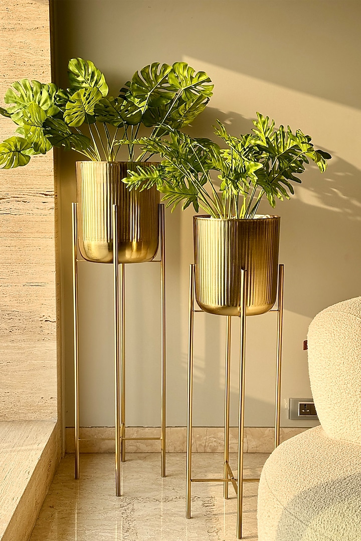 Gold Iron Fluted Planter Set (Set of 2) by Mason Home at Pernia's Pop Up Shop