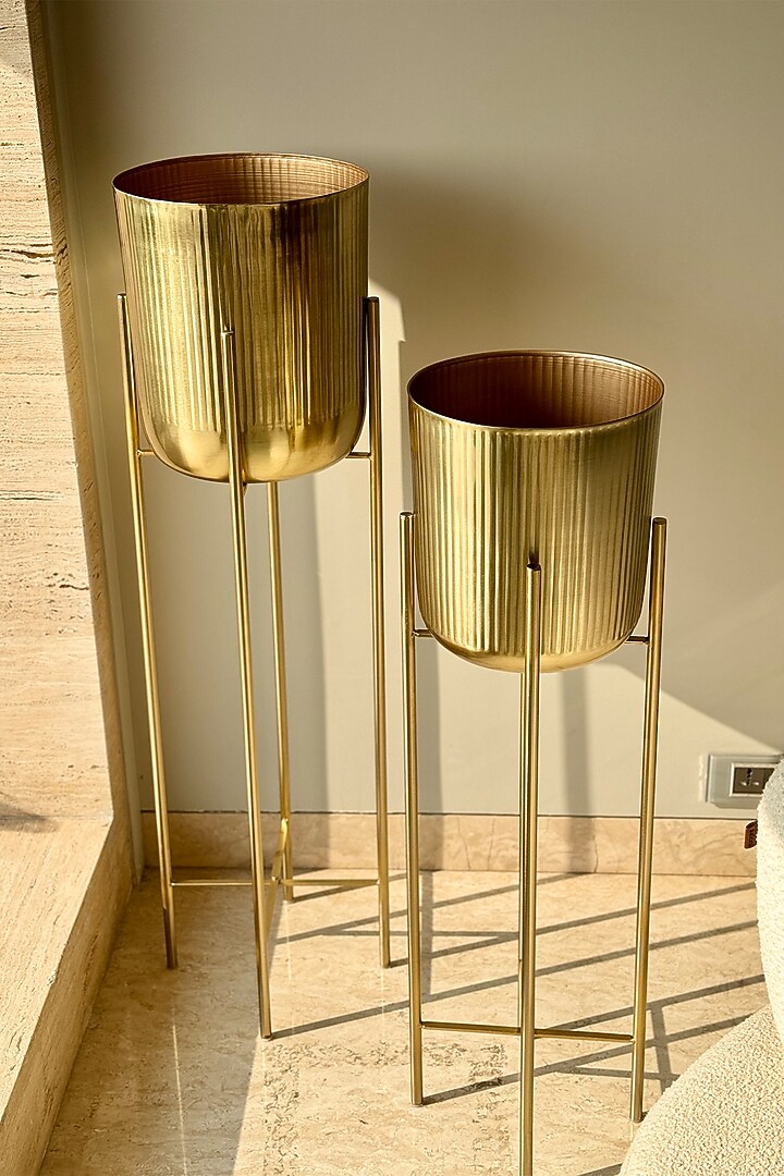 Gold Iron Fluted Planter Set (Set of 2) by Mason Home at Pernia's Pop Up Shop