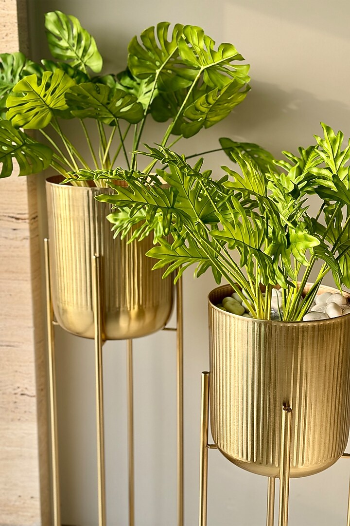 Gold Iron Fluted Planter Set (Set of 2) by Mason Home at Pernia's Pop Up Shop