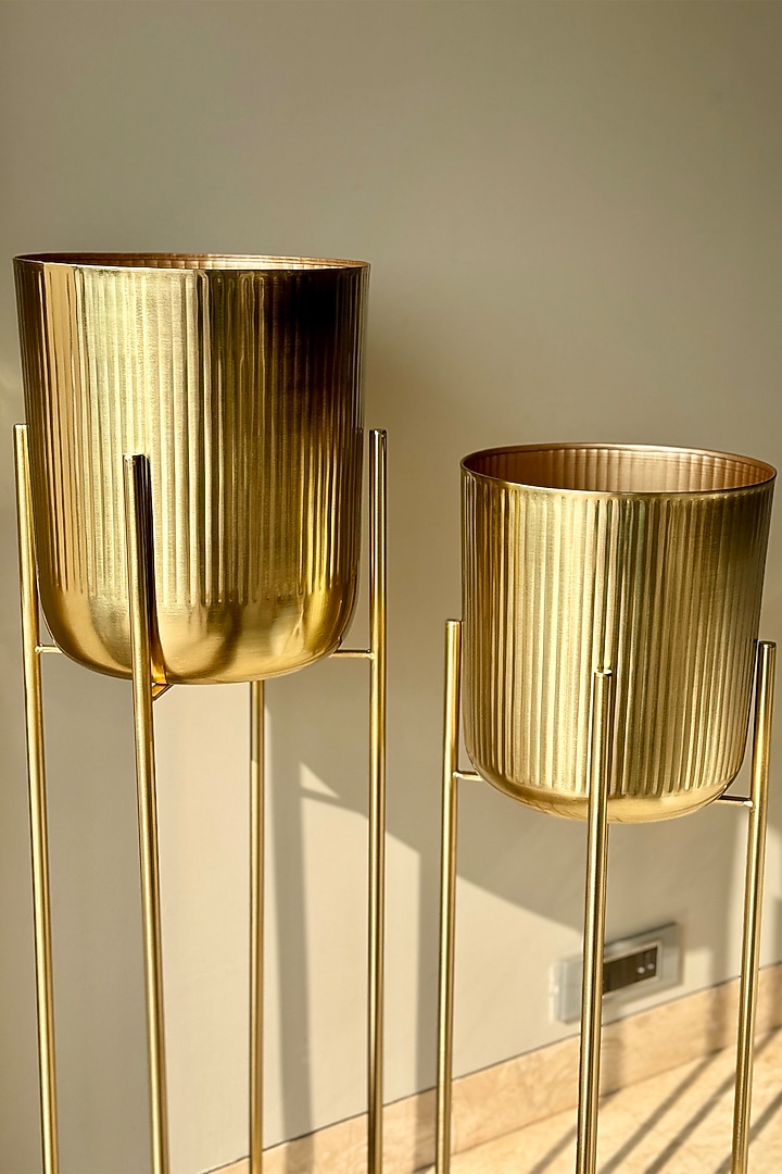 Gold Iron Fluted Planter Set (Set of 2) by Mason Home at Pernia's Pop Up Shop