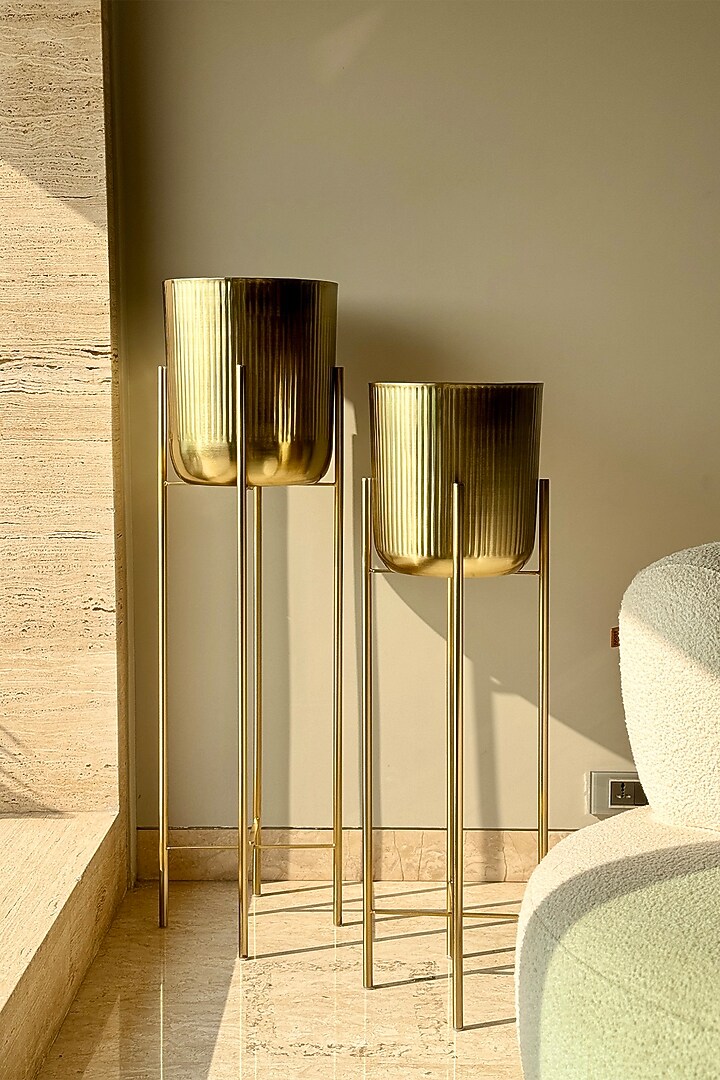 Gold Iron Fluted Planter Set (Set of 2) by Mason Home at Pernia's Pop Up Shop
