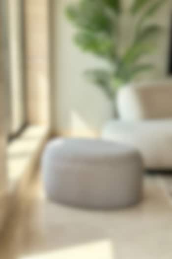 Grey Boucle & Stainless Steel Pouffe by Mason Home at Pernia's Pop Up Shop