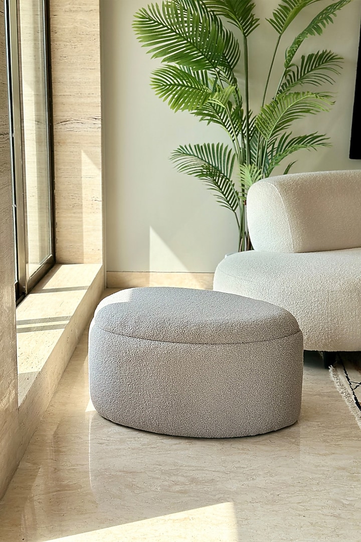 Grey Boucle & Stainless Steel Pouffe by Mason Home at Pernia's Pop Up Shop