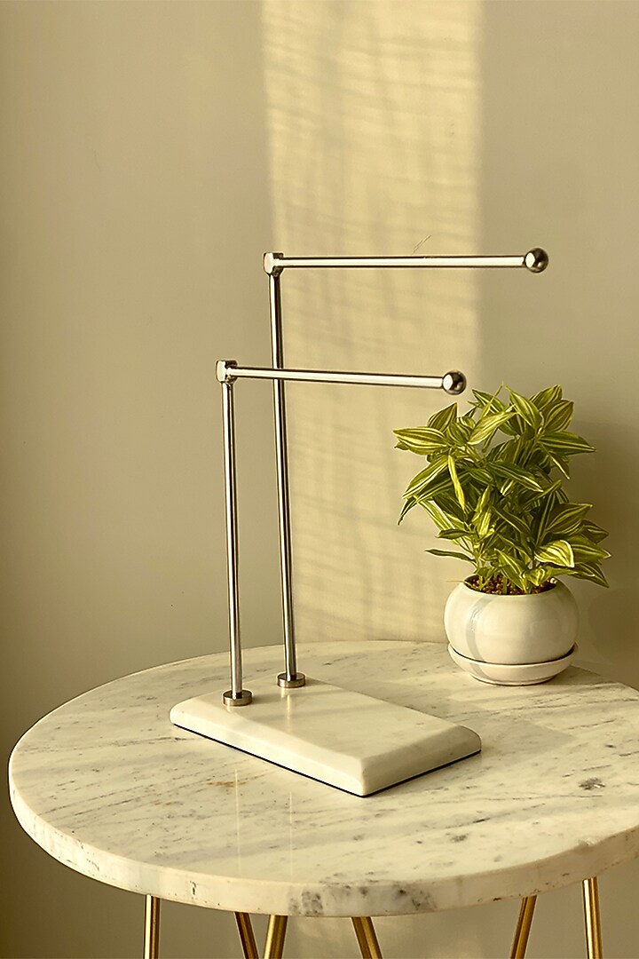 White & Silver Marble & Steel Melrose Stand by Mason Home at Pernia's Pop Up Shop