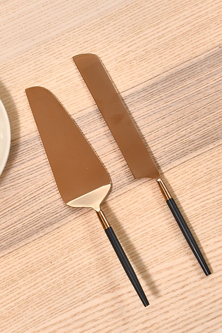 Rose Gold & Black Cake Serving Set (Set of 2) by Mason Home at Pernia's Pop Up Shop