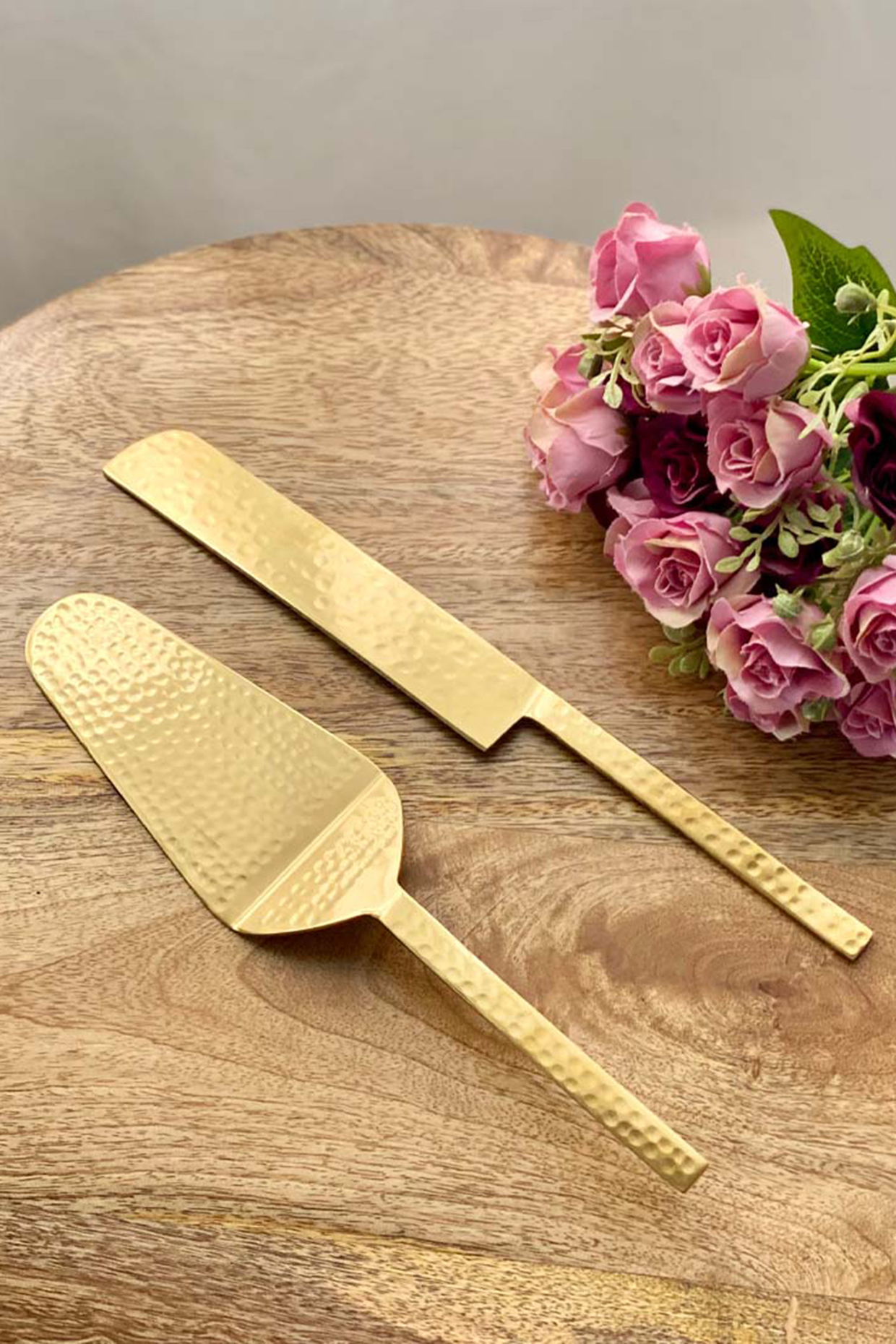 Gold Artisan Hammered Cake Serving Set (Set of 2) by Mason Home at Pernia's Pop Up Shop